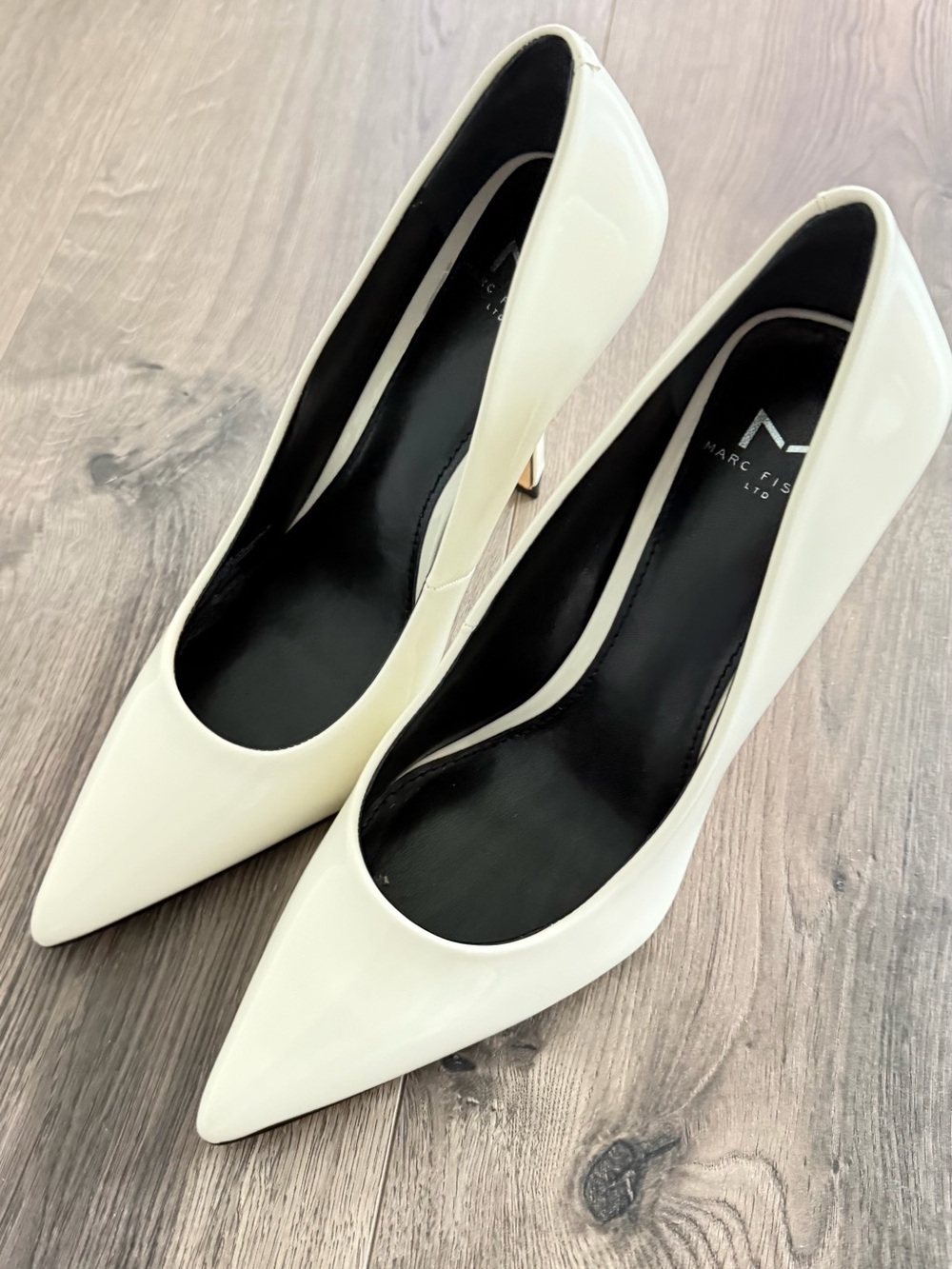 Marc Fisher Cream Patent Pointed-Toe Pumps